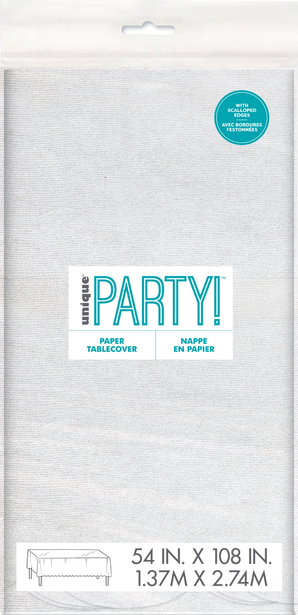 White Scalloped Paper Table Cover 54in x 108in