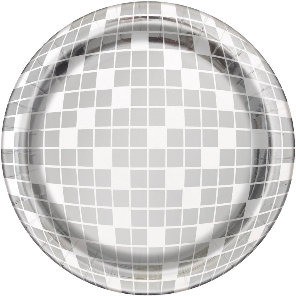 Dance Party Disco Ball Round 7in Dessert Plates 8ct - Foil Board