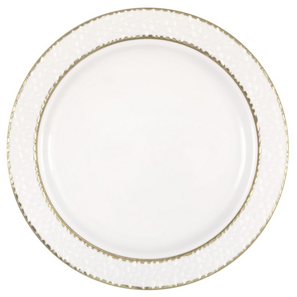 White Plastic Plates with Hammered and Gold Foil Edge 8ct