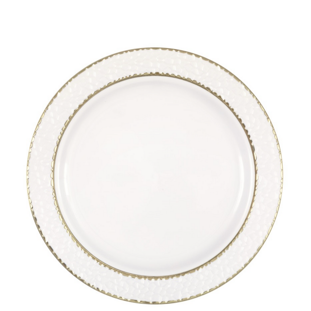 White Plastic Plates with Hammered and Gold Foil Edge 8ct