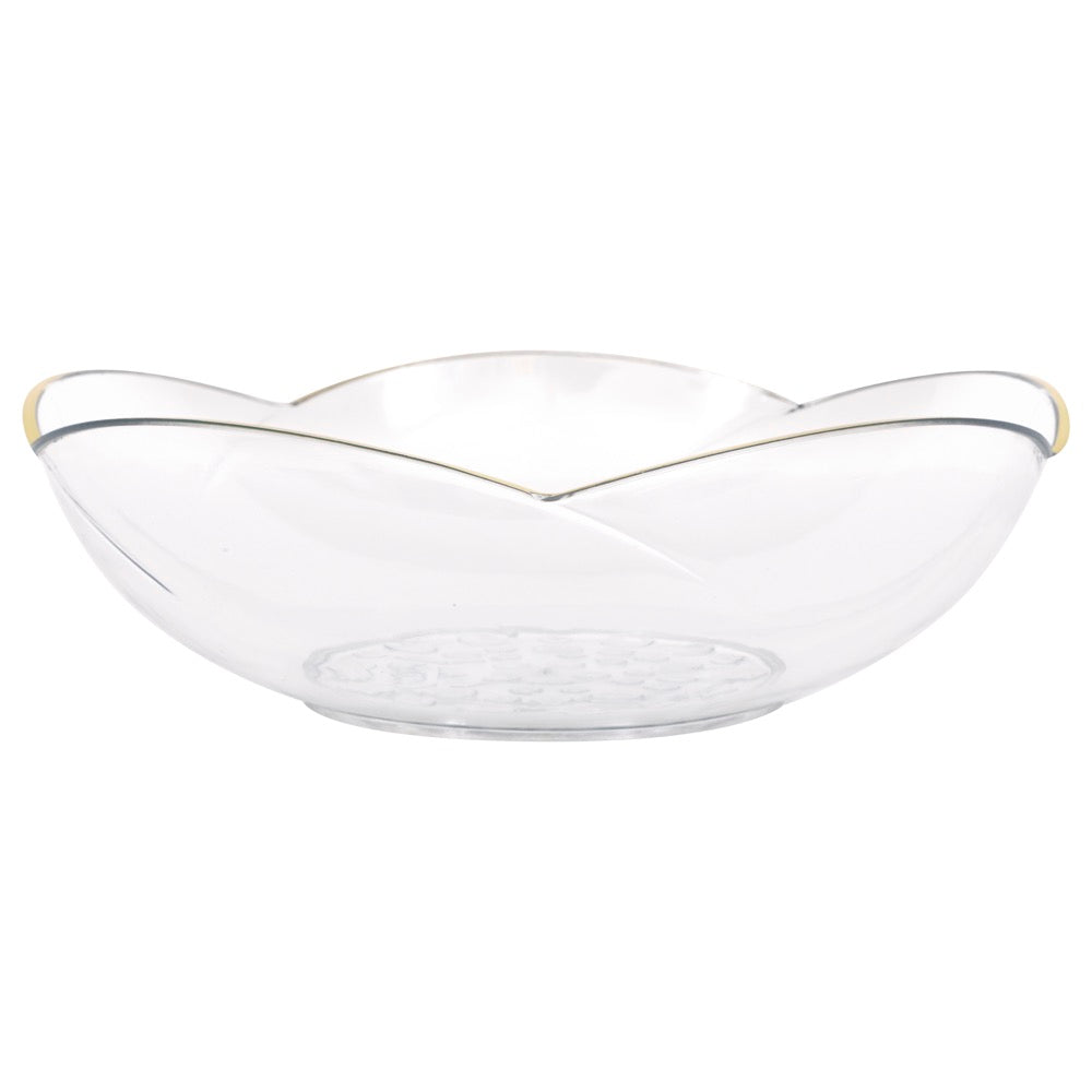 Clear Scalloped Reusable Plastic 10 Serving Bowl with Gold Foil Rim