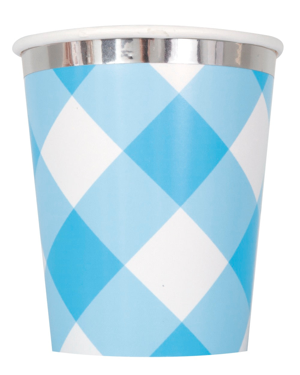 Blue Gingham 1st Birthday 9oz Paper Cups 8ct - Foil Board