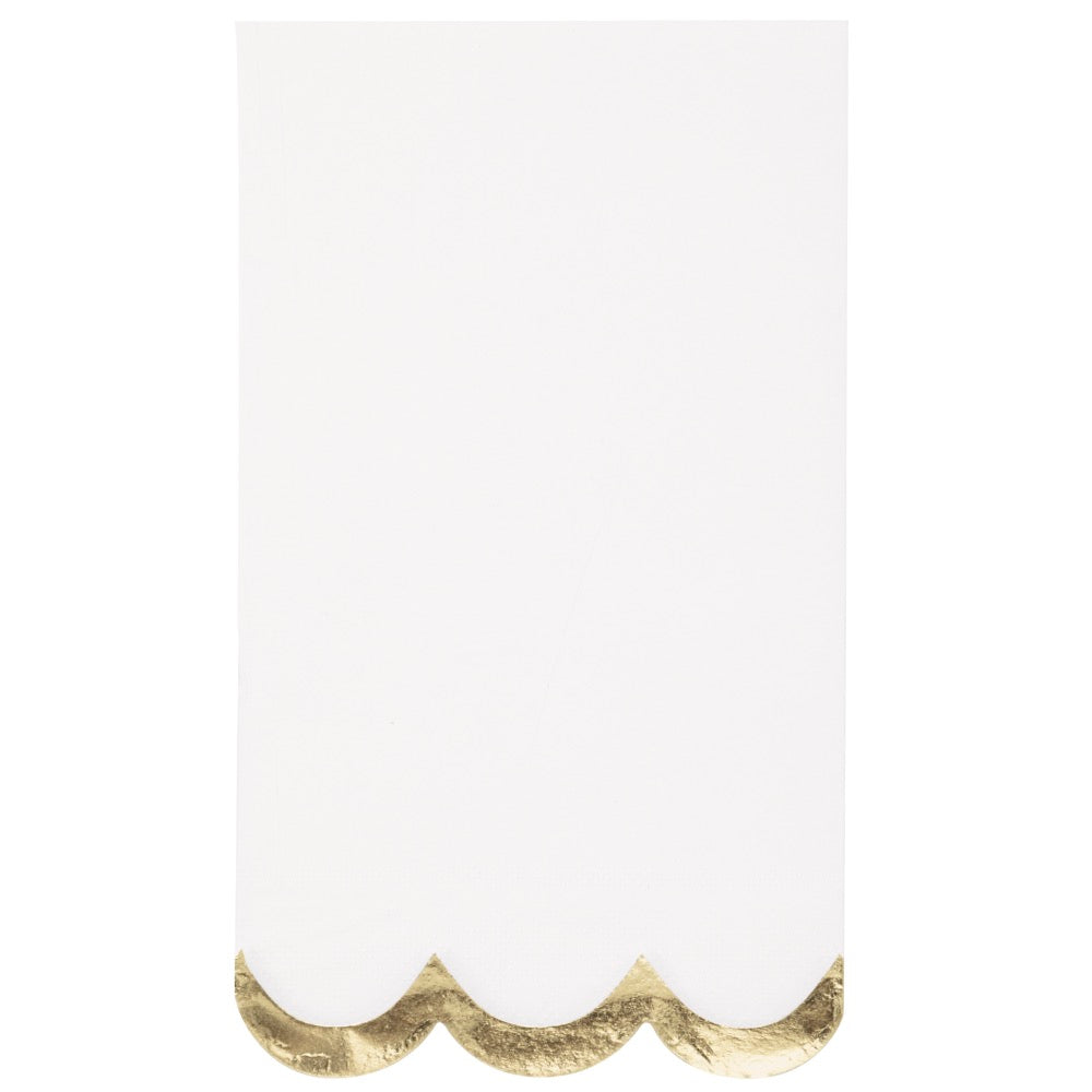 Fancy Gold Foil Trim Scalloped Edge Guest Napkins 16ct - Foil Stamping