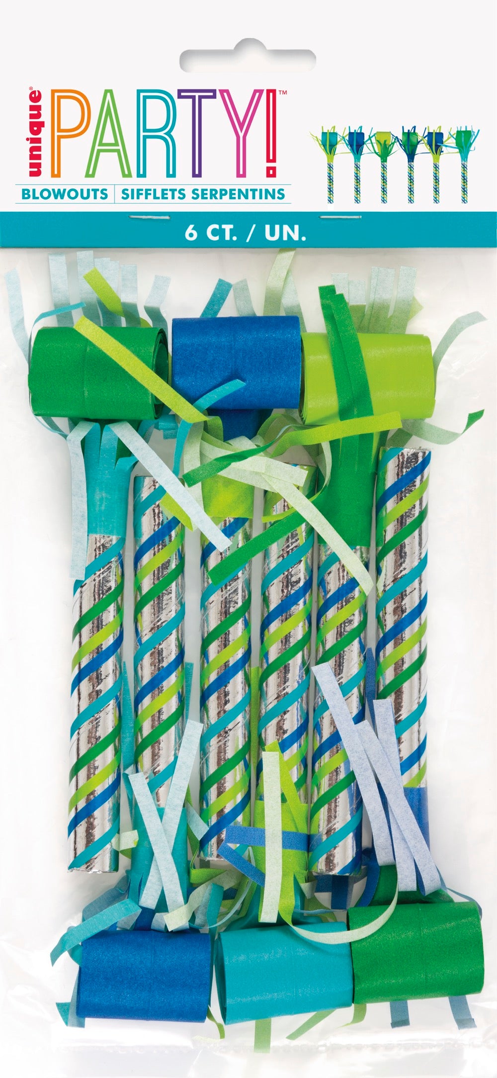 Blue & Green Dinosaur Fringed Party Blowouts 6ct