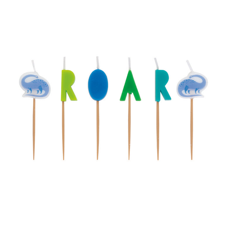 Blue & Green Dinosaur Pick Birthday Candles 6ct