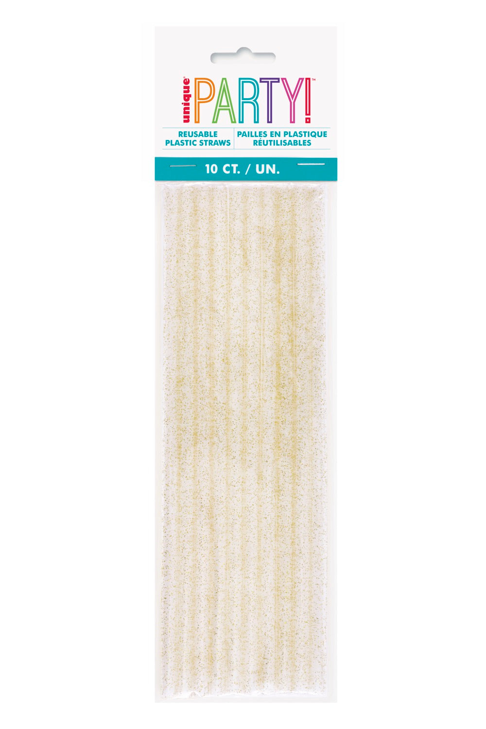 Gold Glitter Reusable Plastic Straws 10ct