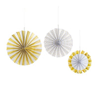 Gold & White Foil Paper Fan Décorations 3ct - Assorted