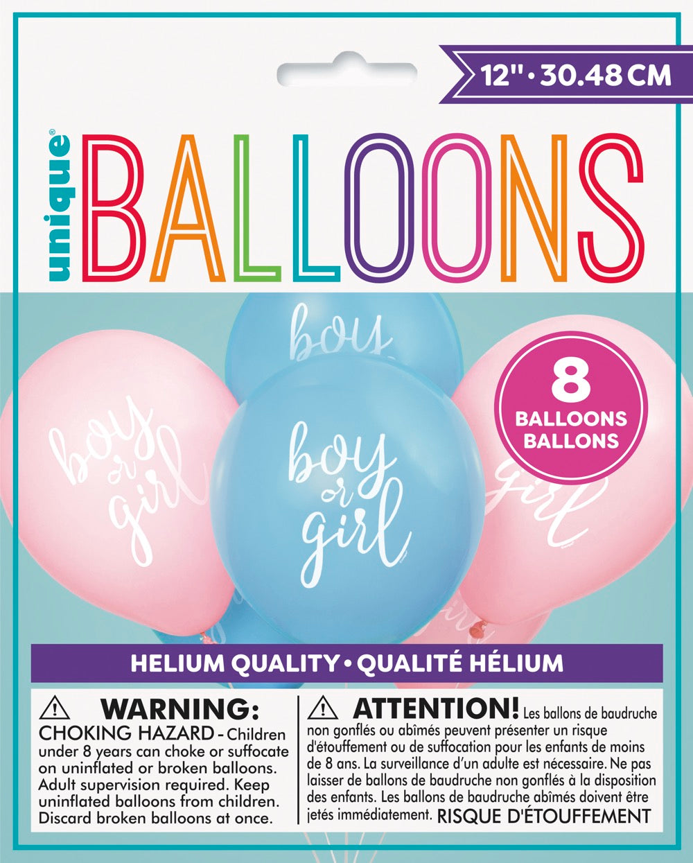 Boy or Girl Gender Reveal 12in Latex Balloons 8ct