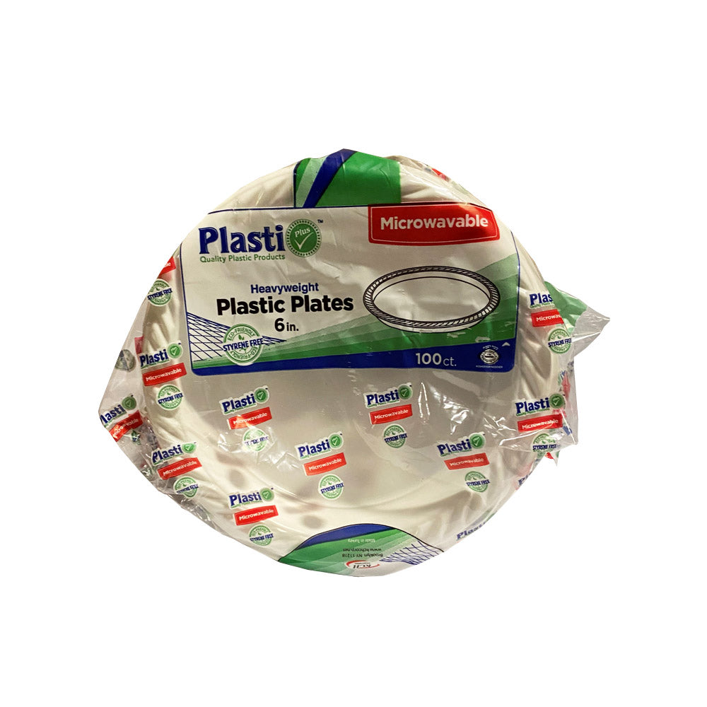 6in White Plastic Plates 100ct