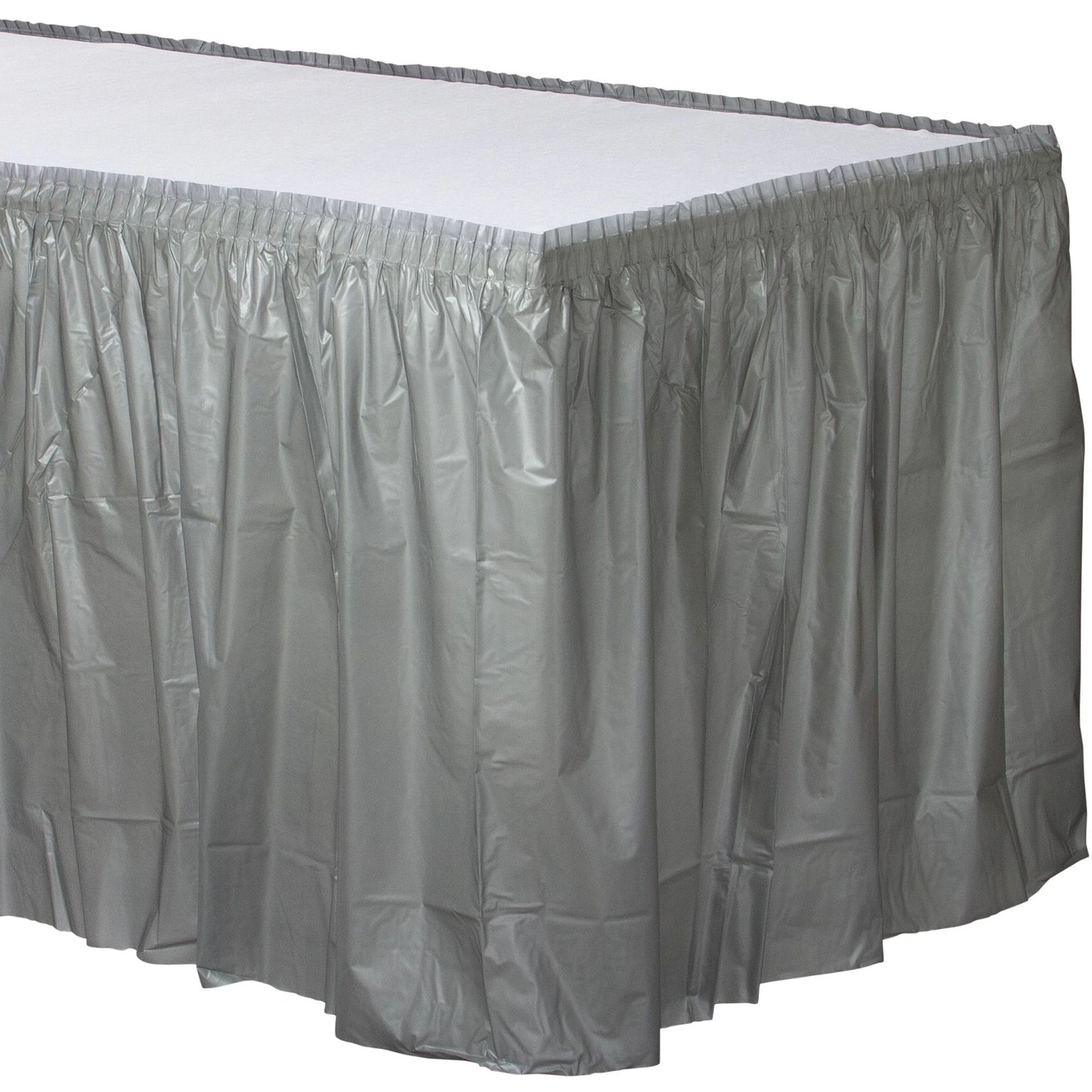 Silver Plastic Table Skirt 29" x 21 ft.
