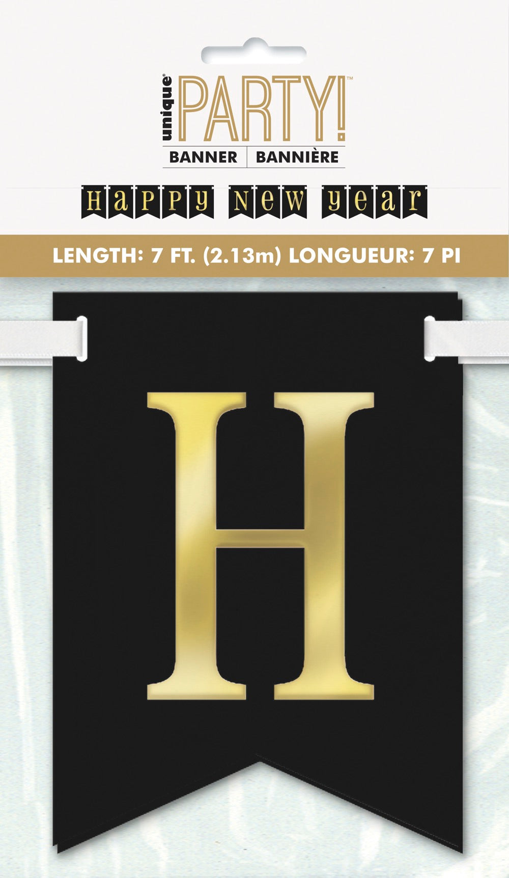 Foil Gold & Black Happy New Year Pennant Banner 7 ft