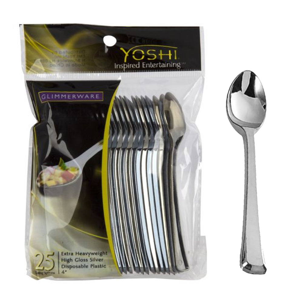 Mini 4in Metallic Silver Tasting Spoons 25ct
