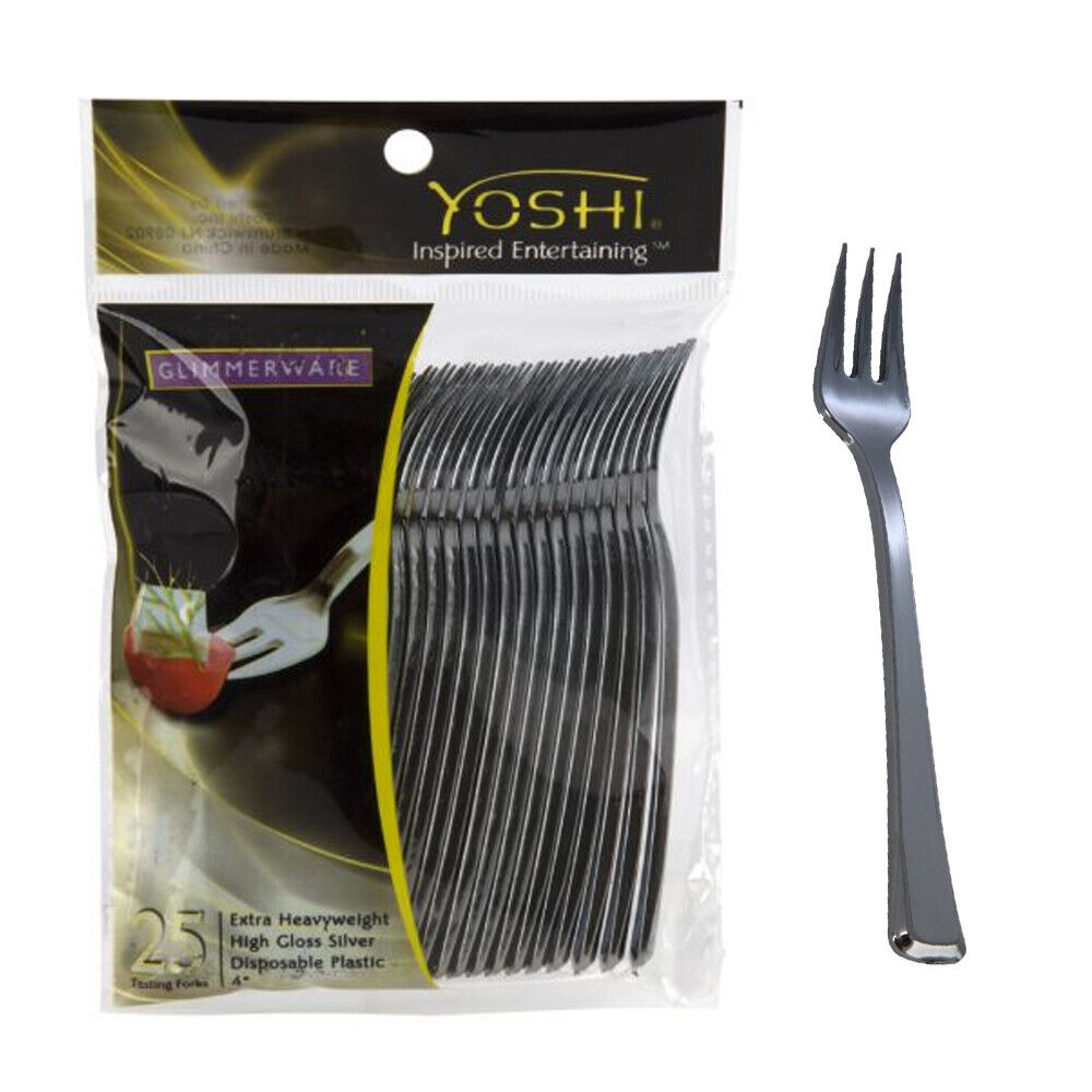 Mini 4in Metallic Silver Tasting Forks 25ct
