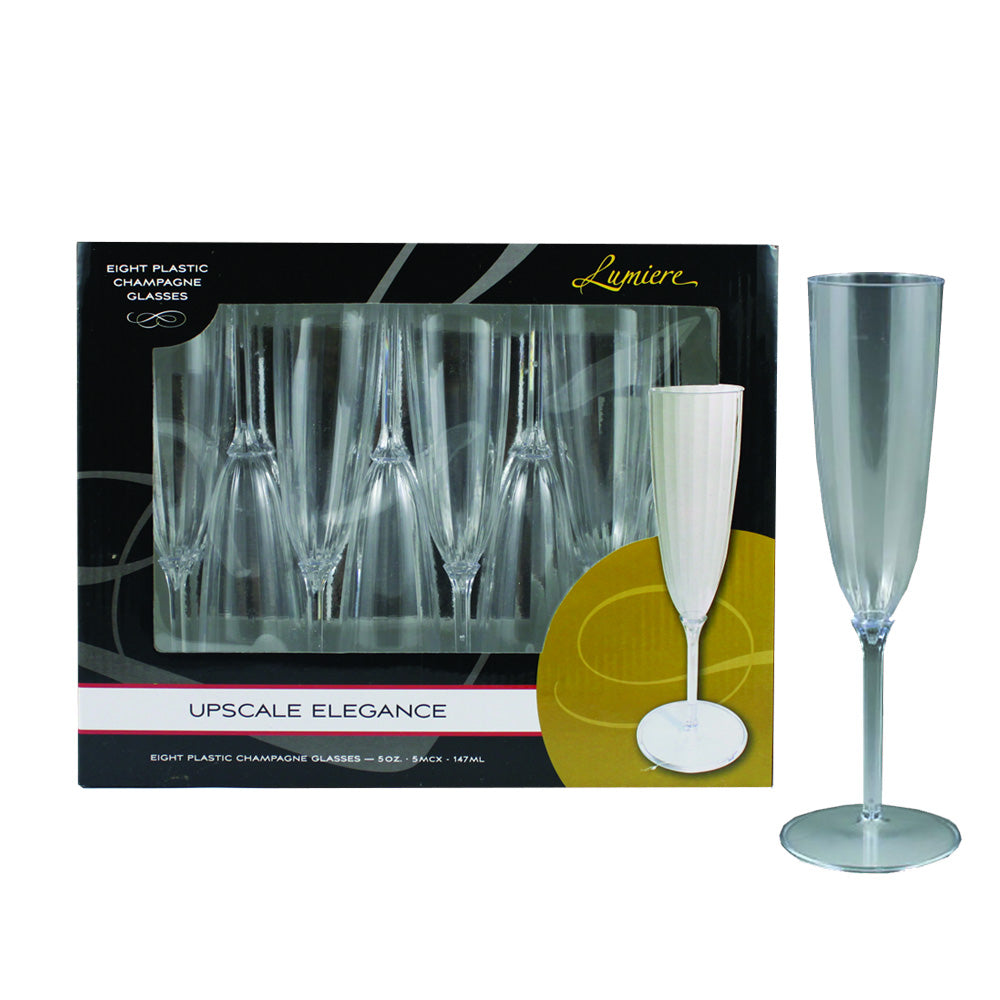 5oz Lumiere Fluted Plastic Champagne Glasses 1-Piece 8ct