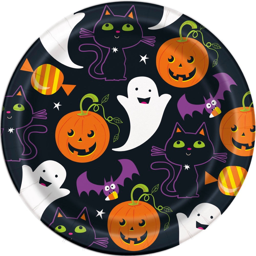 Cat & Pumpkin Round 7in Dessert Plates 8ct