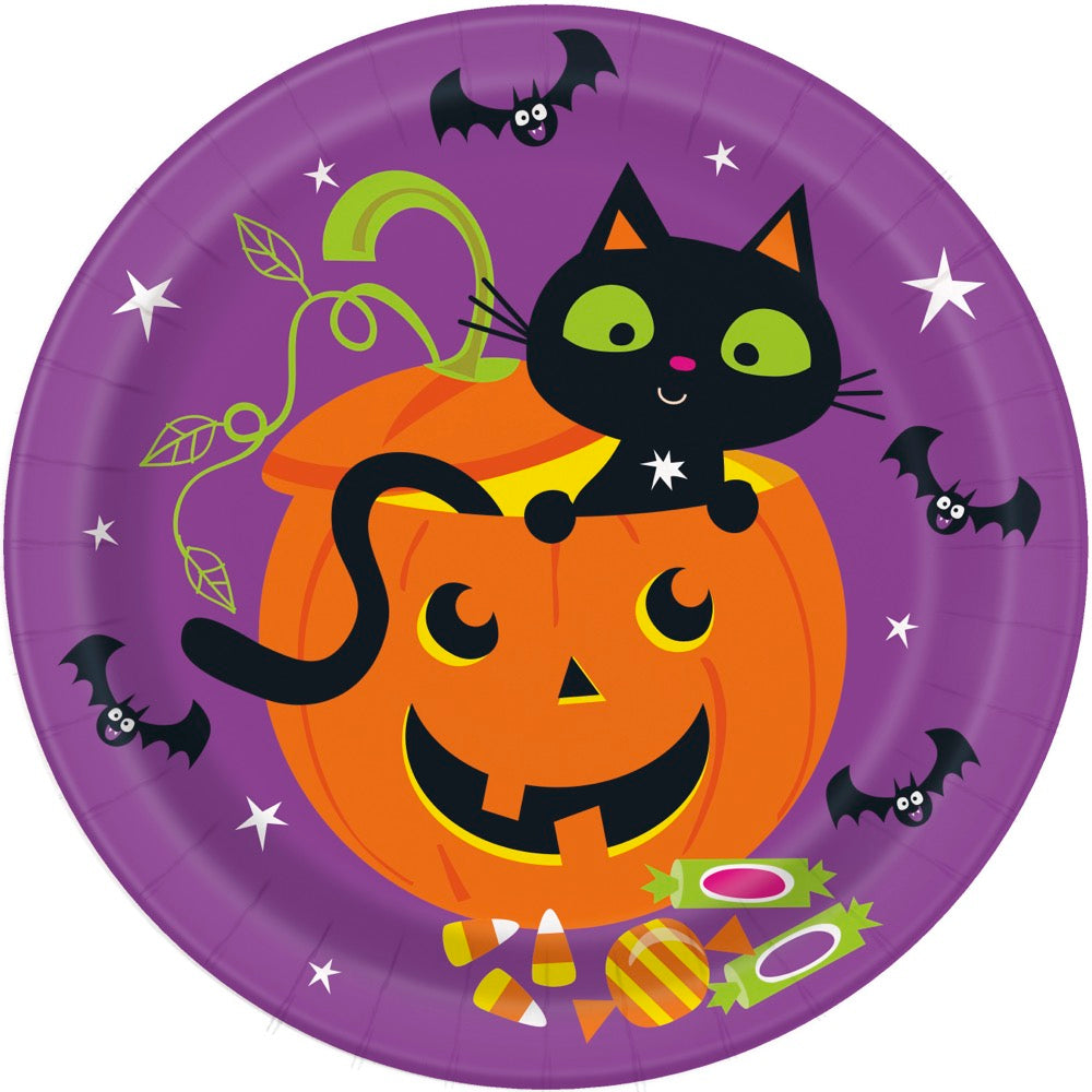 Cat & Pumpkin Round 9in Dinner Plates 8ct