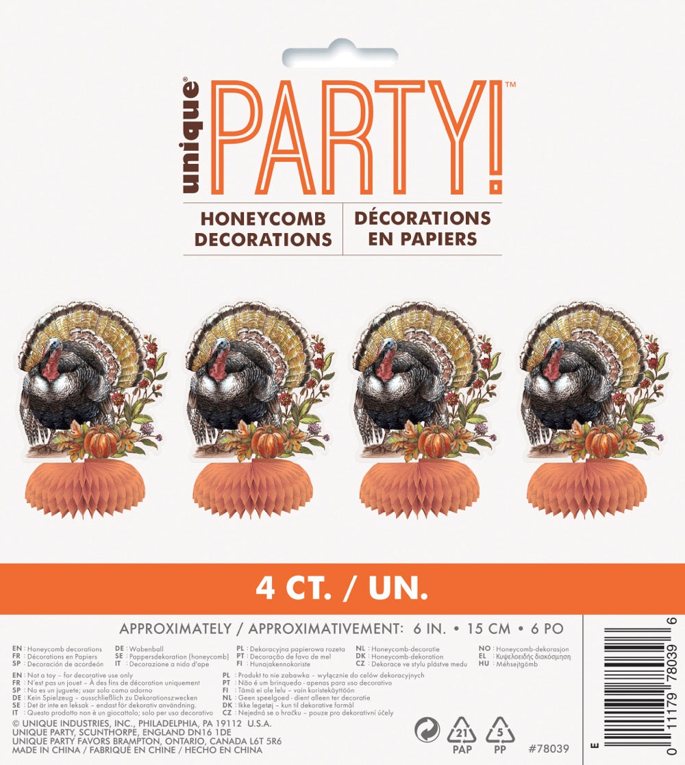 Plaid Turkey 6in Mini Honeycomb Decorations 4ct