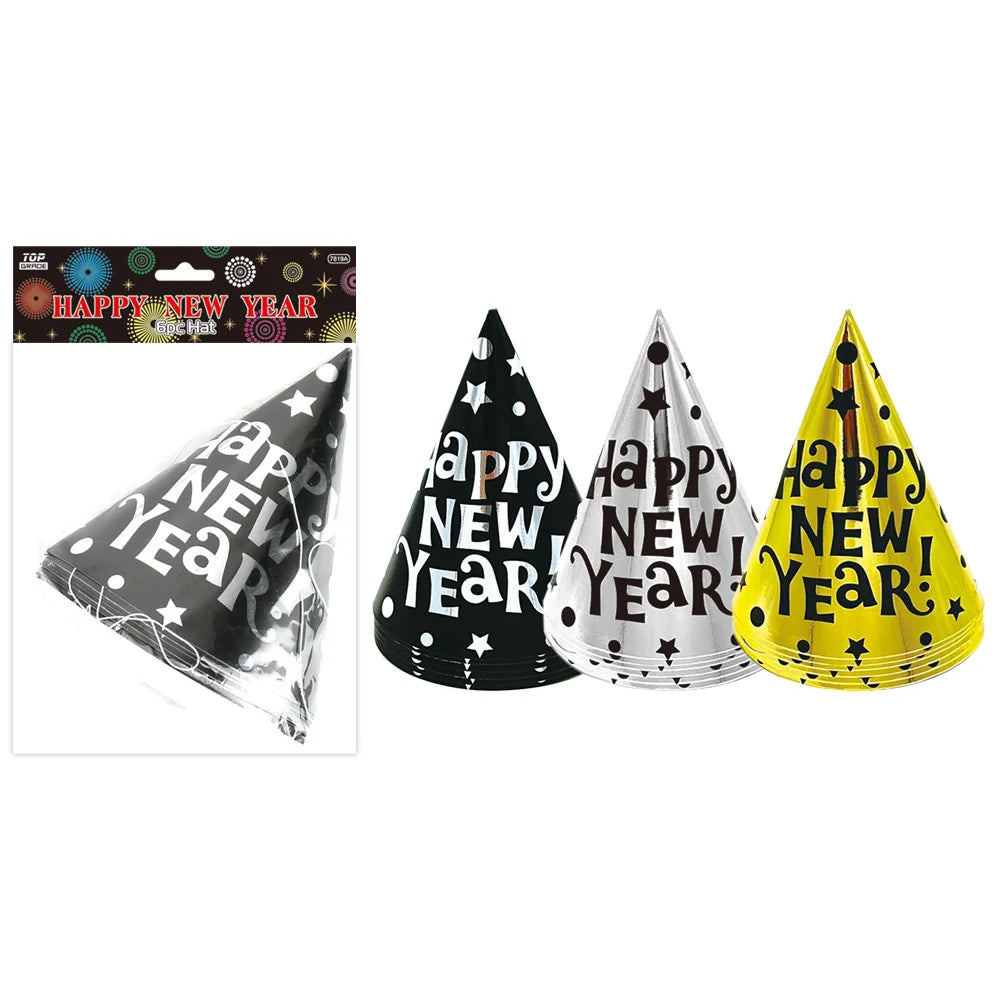 New Year Cone Hat BSG 6ct - 1 Assorted Color