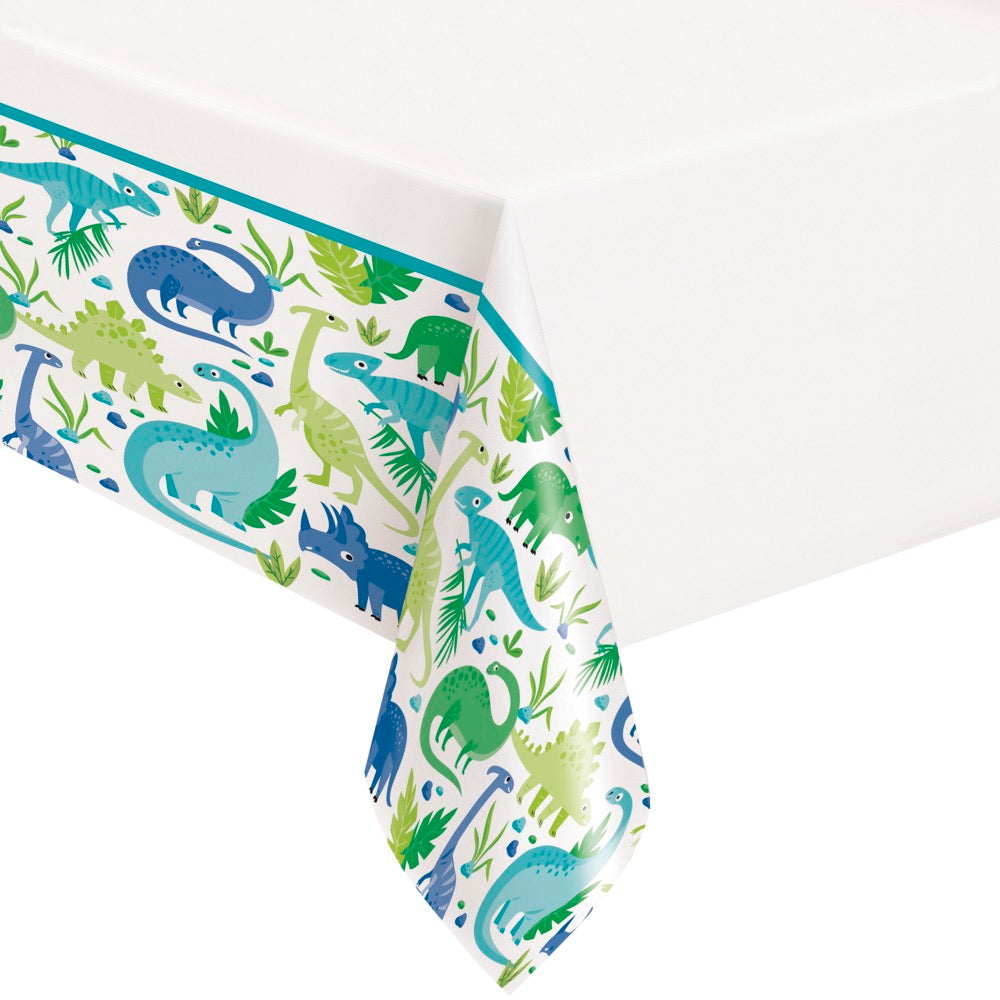 Blue & Green Dinosaur Plastic Table Cover 54in x 84in