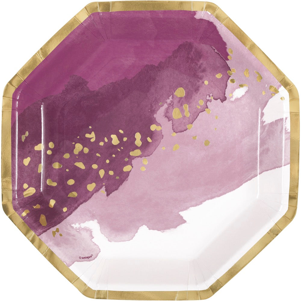 Modern Gold & Purple Foil Octagon Shaped 8.25in Plates 8ct