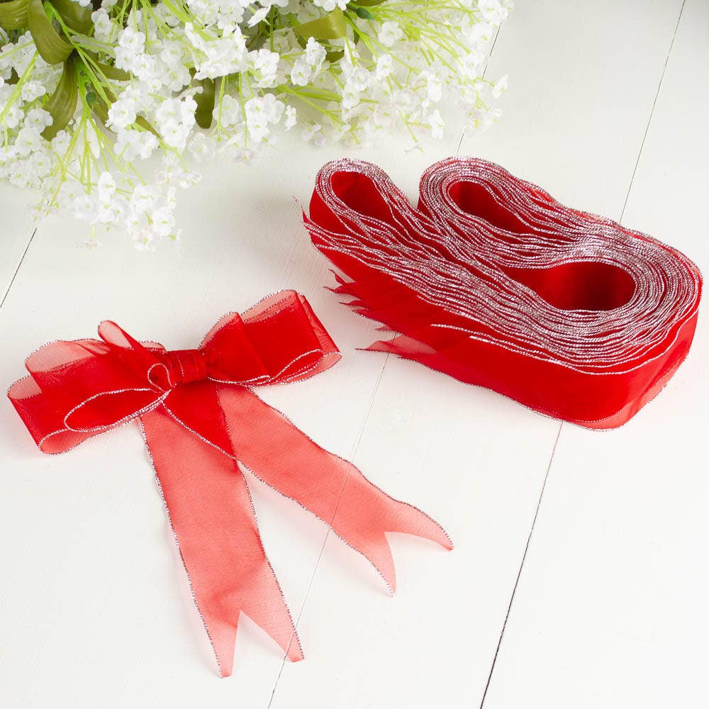 Pre-Cut Sheer Red Organza Ribbons