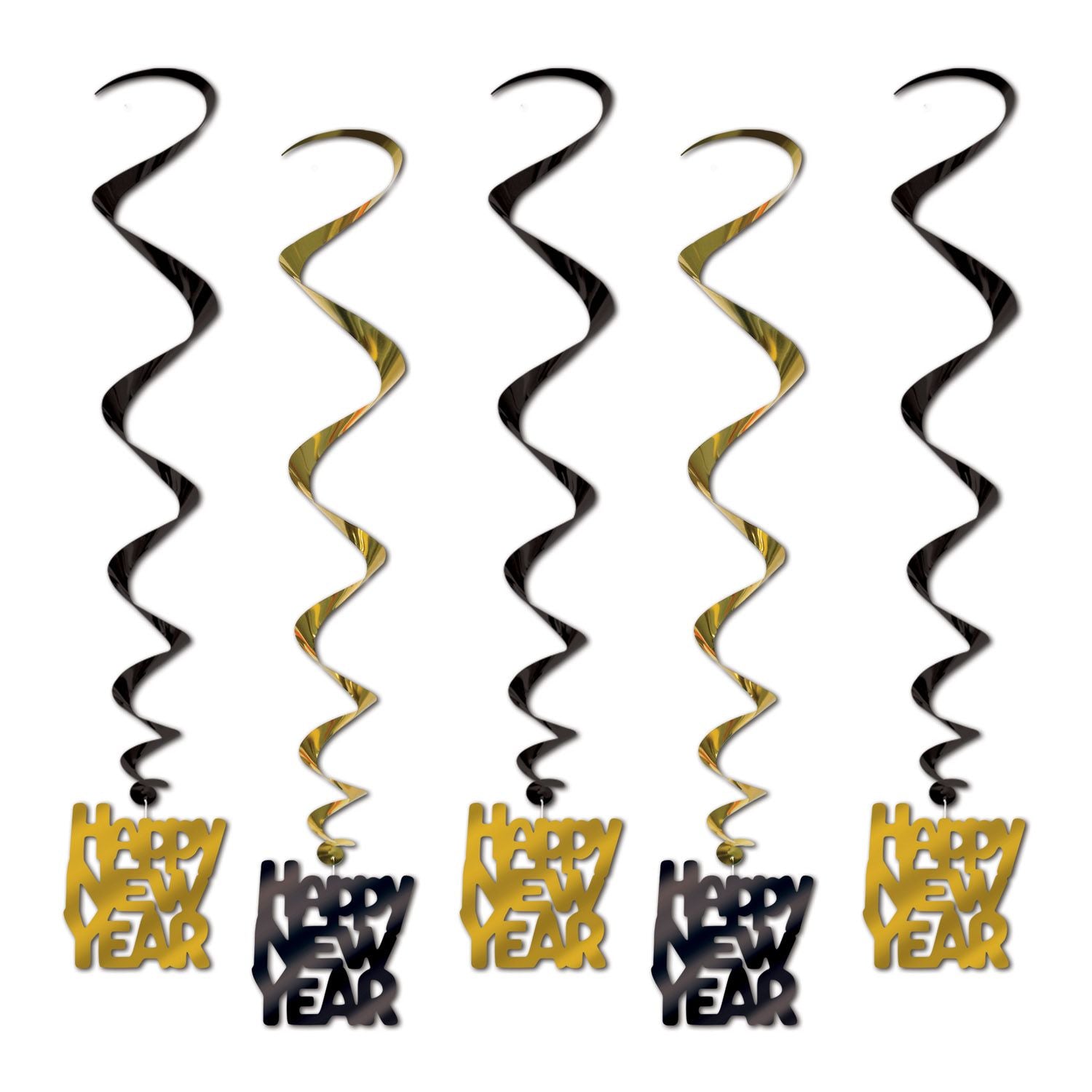 Happy New Year Whirls Black & Gold