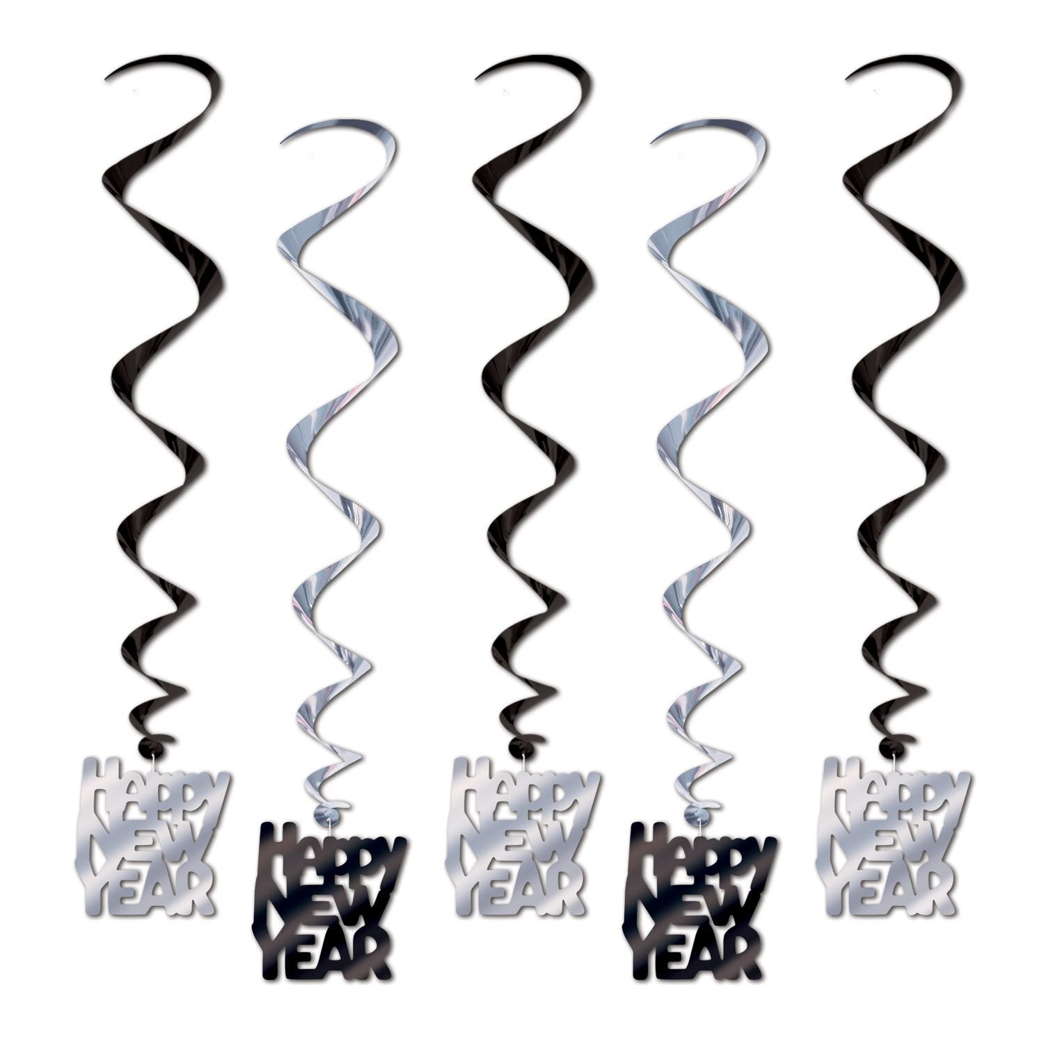 Happy New Year Whirls Black & Silver