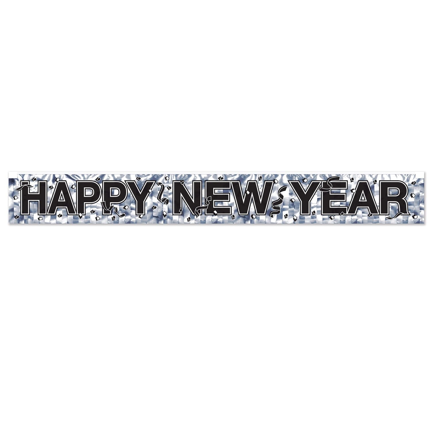 Metallic Happy New Year Fringe Banner Silver