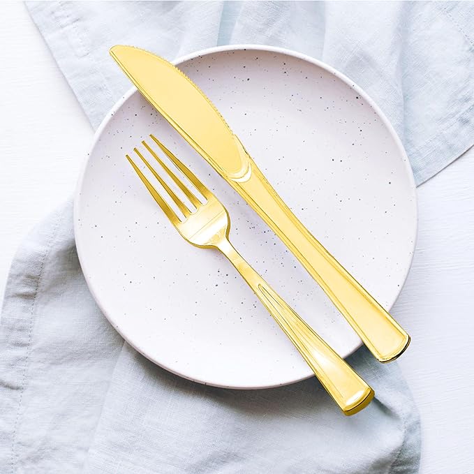 Gold Plastic Cutlery 50ct