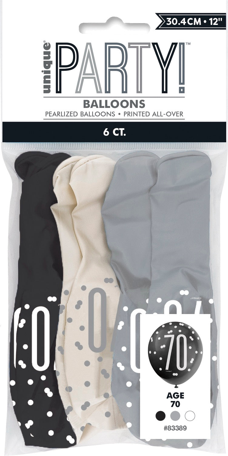 Glitz Black 12in Latex Balloons 6ct - 70