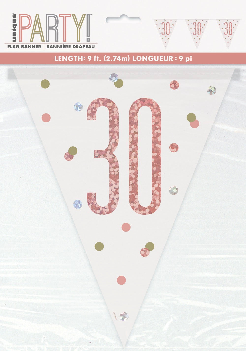 Glitz Rose Gold Prismatic Plastic Flag Banner 9ft - 30