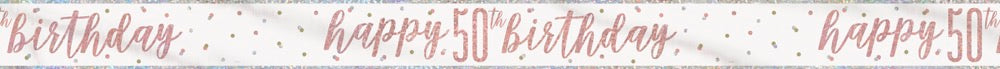 Glitz Rose Gold Foil Banner Happy 50th Birthday