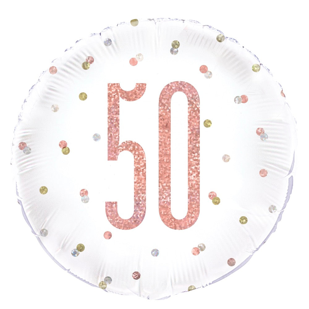 Glitz Rose Gold 50 18in Mylar Balloon