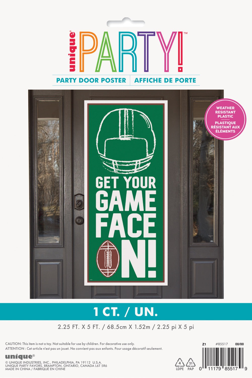 Football Toss Get Your Game Face On Door Poster 27in x 60in