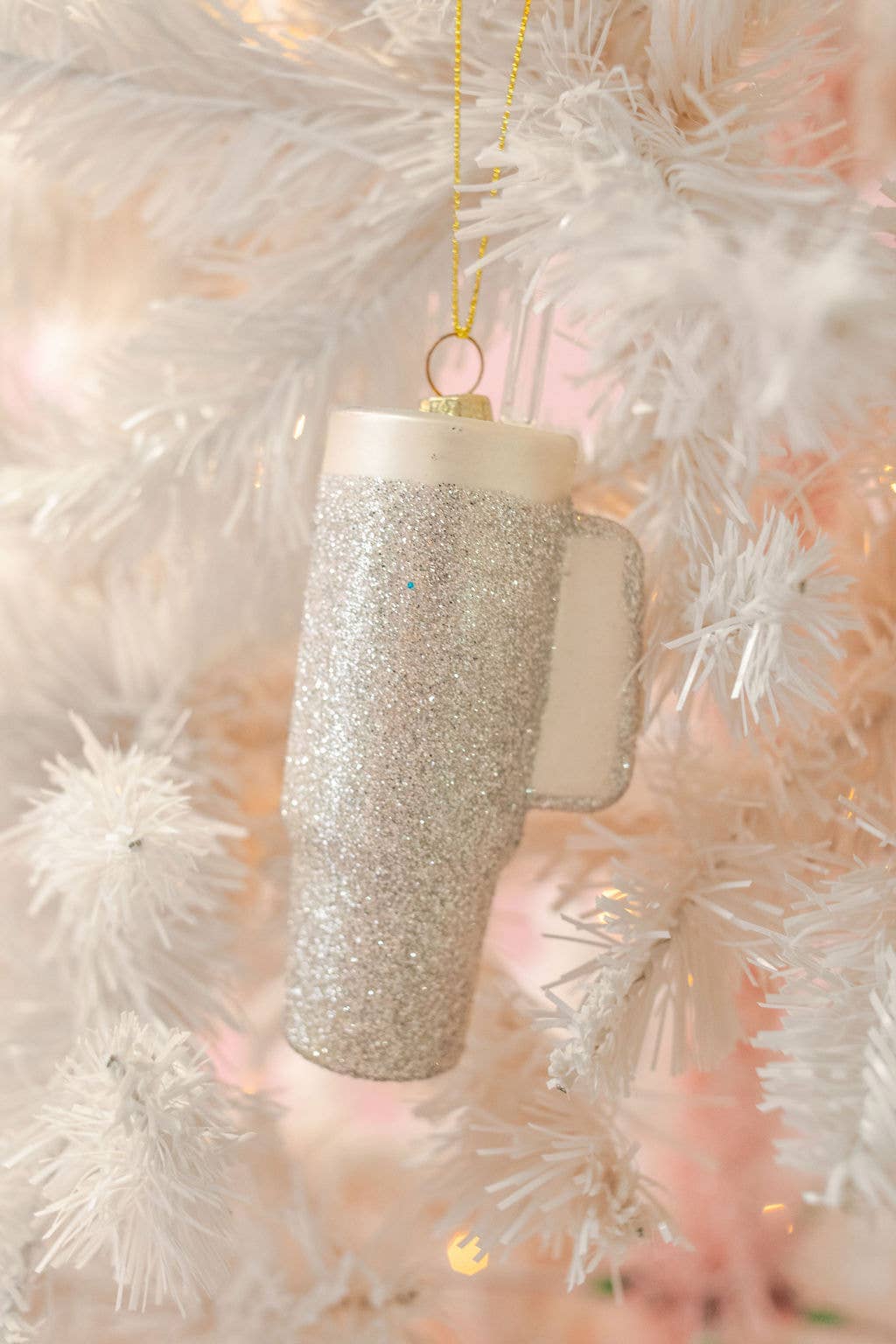 Silver Glitter Trendy Tumbler Christmas Ornament
