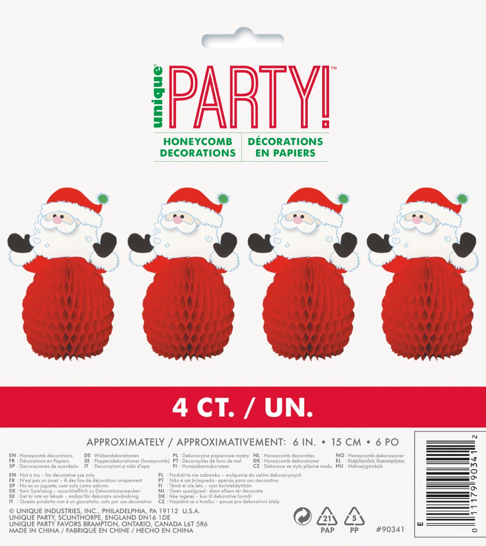 Santa Honeycomb Decorations 4ct
