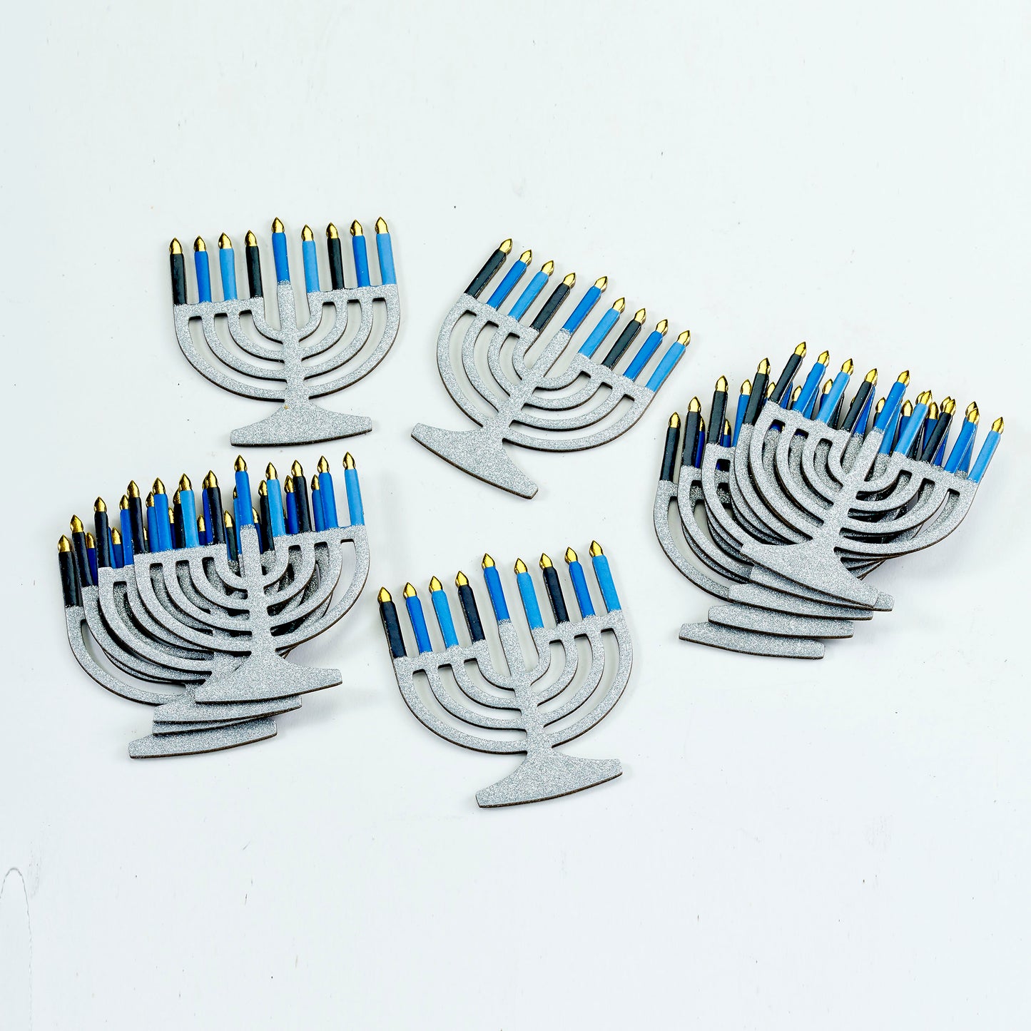 Chanukah Tablescatters, 12 Foiled & Glittered Menorahs
