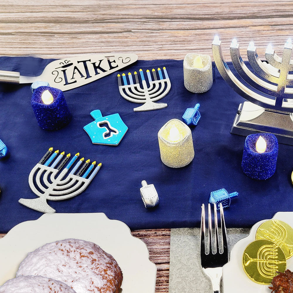 Chanukah Tablescatters, 12 Foiled & Glittered Menorahs