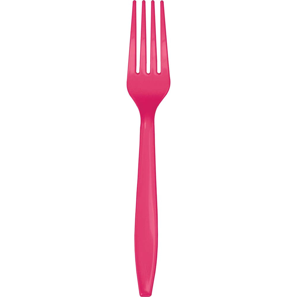 Neon Pink Plastic Forks 24ct