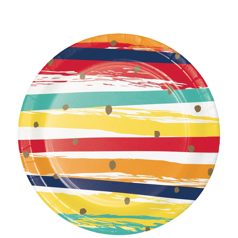 Birthday Stripes 7in Dessert Plates 8ct