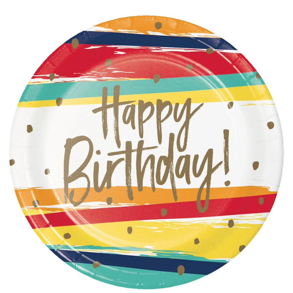 Birthday Stripes 9in Plates 8ct