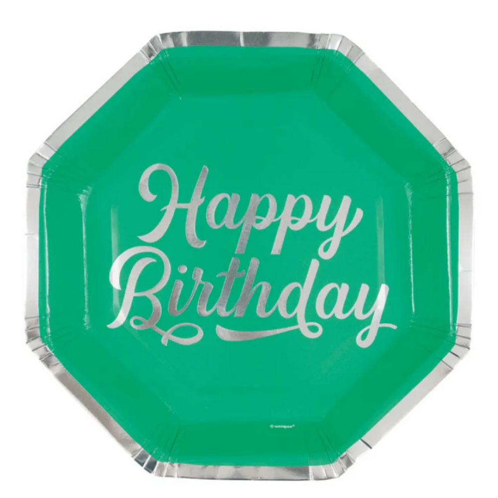 Bold Birthday Foil Octagon Shaped 8.25in Dessert Plates 8ct