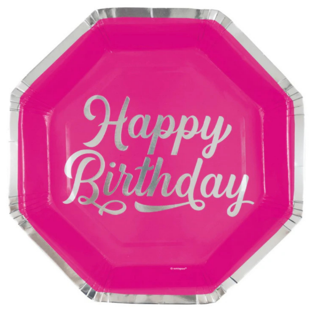 Bold Birthday Foil Octagon Shaped 9.25in Dinner Plates 8ct