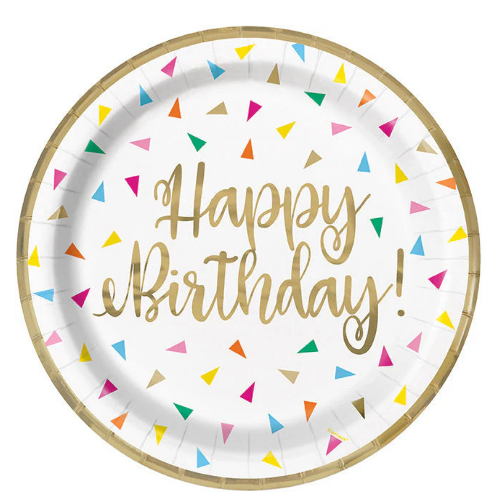 Bright Triangle Foil Birthday Happy Birthday 9in Dinner Plates 8ct