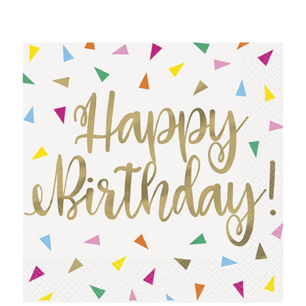 Bright Triangle Foil Birthday Happy Birthday Lunch Napkins 16ct