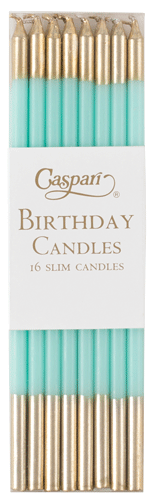 Birthday Slims Candles 6in - Robbins Egg Blue & Gold