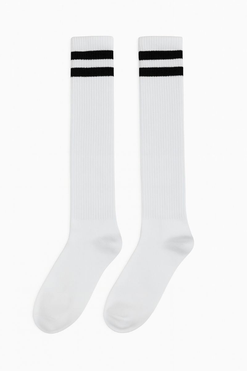 White Knee High Striped Socks