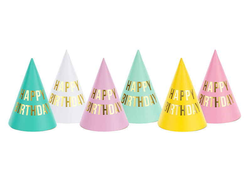 Happy Birthday Foil Cone Hats 6ct