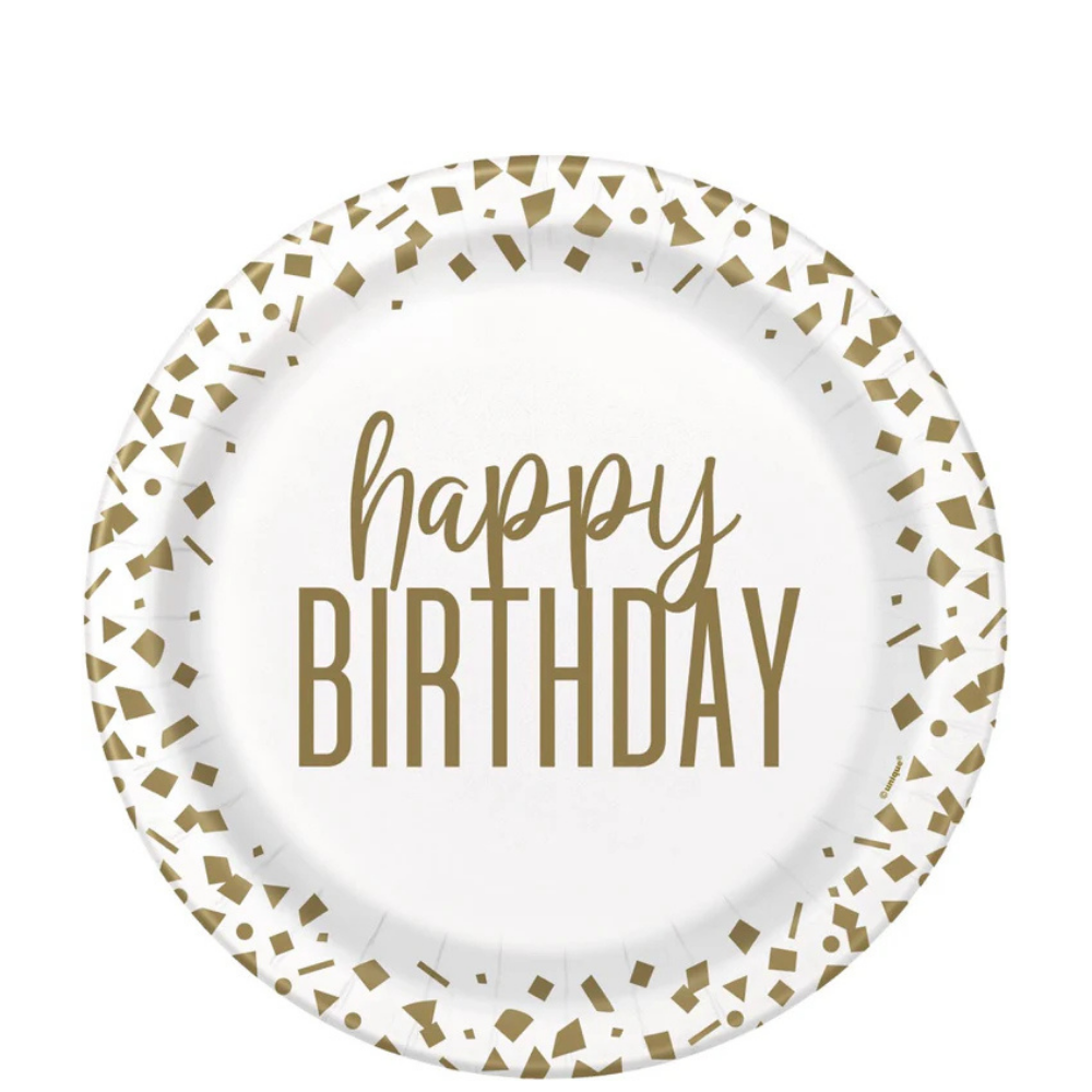 Confetti Gold Birthday 7in Dessert Plates 8ct