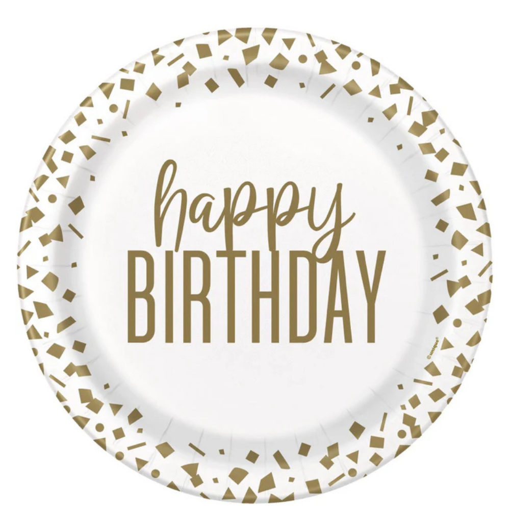 Confetti Gold Birthday 9in Dessert Plates 8ct